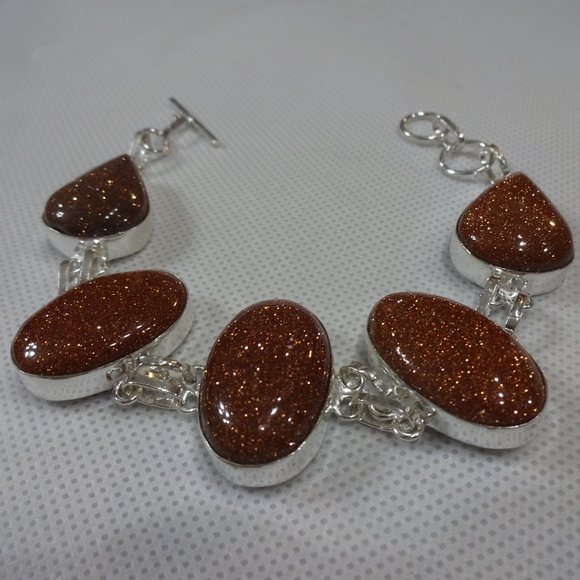 Sparkling "GOLD SUNSTONE" Handmade Sterling Bracelet #554A - Picture 2 of 3